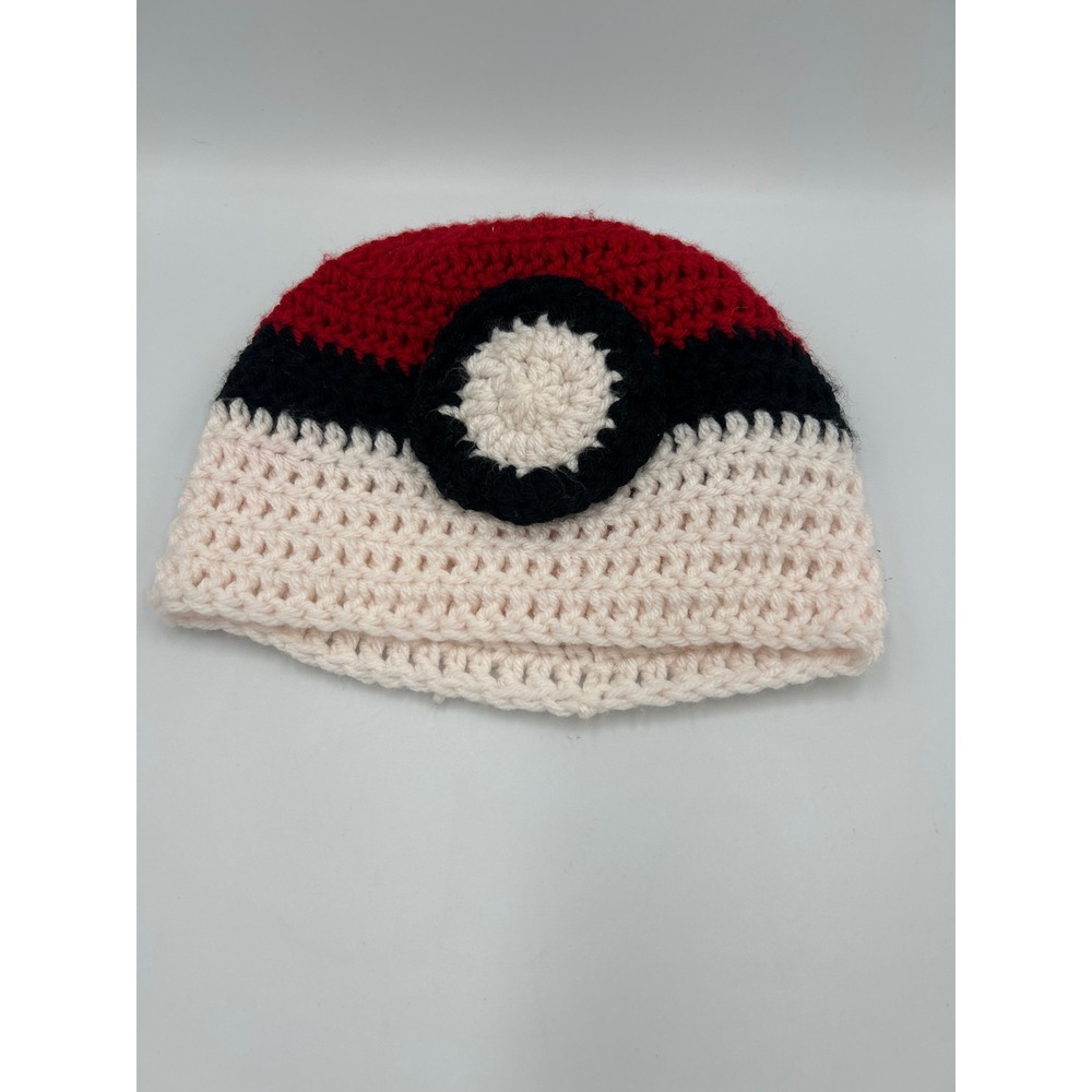 Handmade Crochet Poke Ball Beanie Kids Red‎ White Black Anime Knit Hat